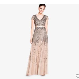 Adrianna Papell v-neck beaded bridesmaid gown